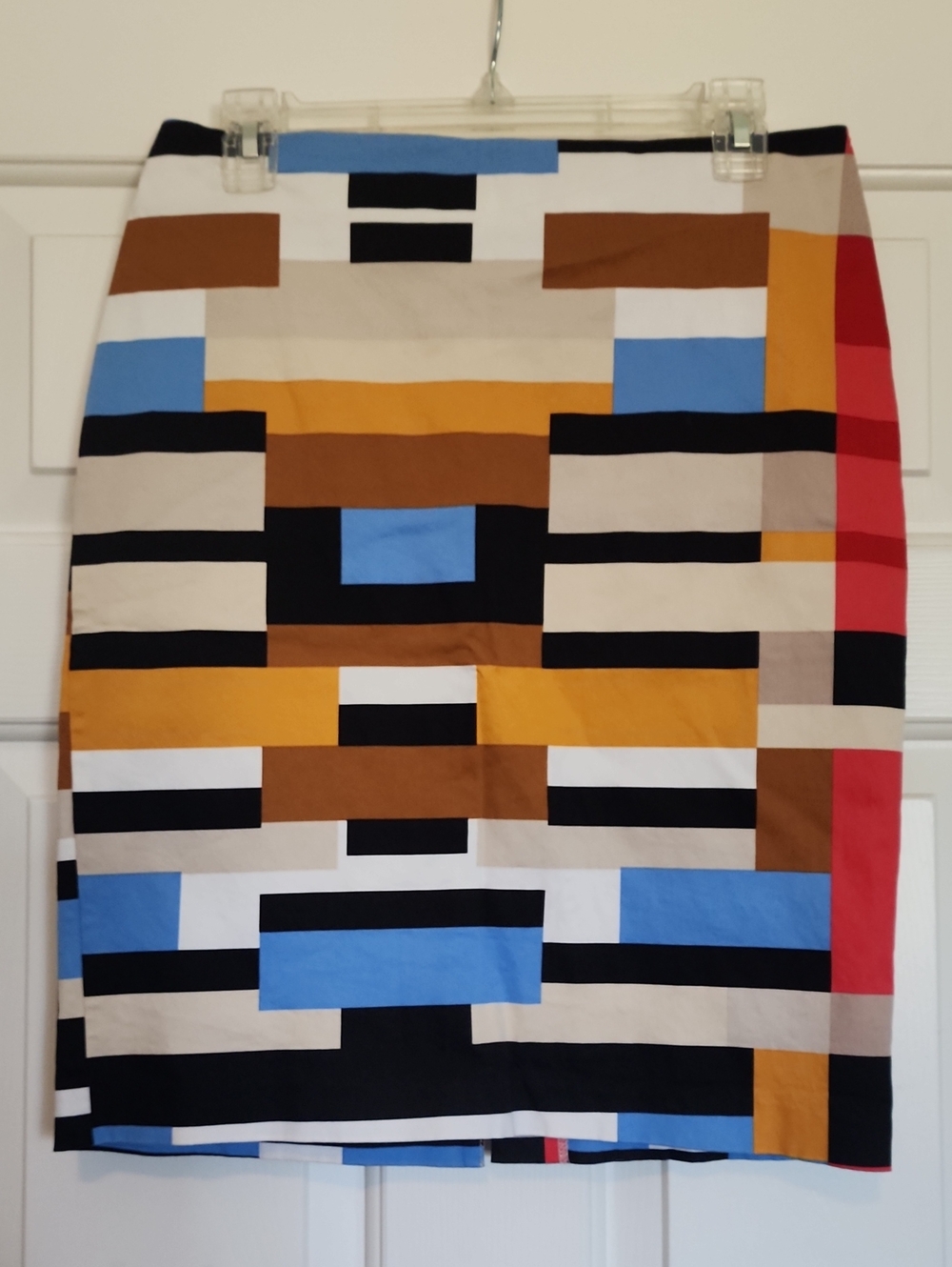 Colorblock Geometric Print Pencil Skirt - Blue, Black, Brown, Mustard, Red